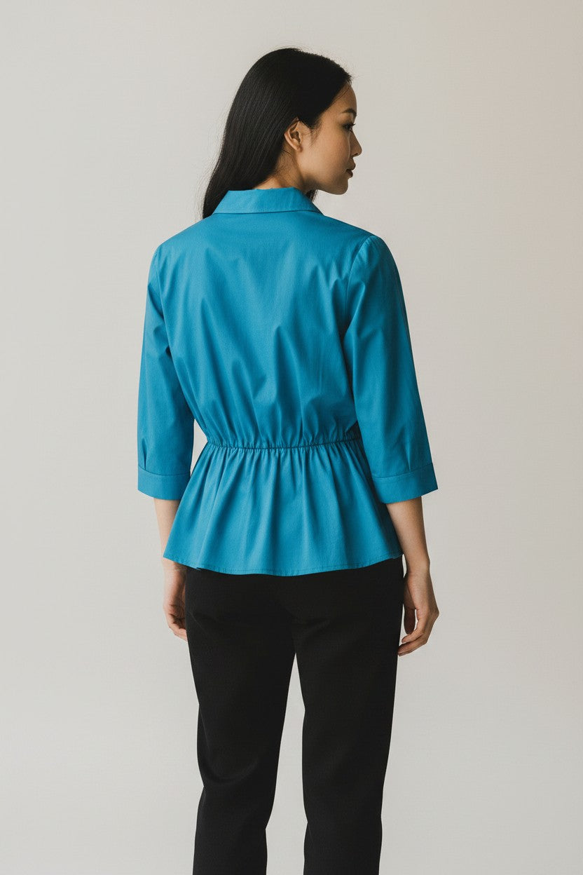 Turquoise Collared Peplum Top for Women