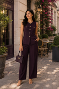 Plum Gold Button Co-Ord Set for Women