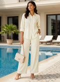 Chic Ivory Embroidered Shirt & Trouser Co-Ord Set