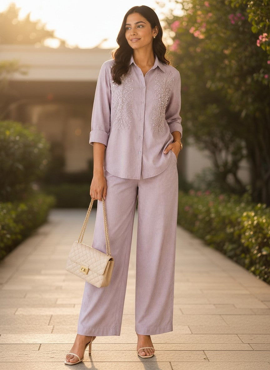 Elegant Lilac Embellished Co-Ord Set for Women