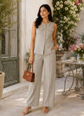 Elegant Beige Gold Button Co-Ord Set for Women