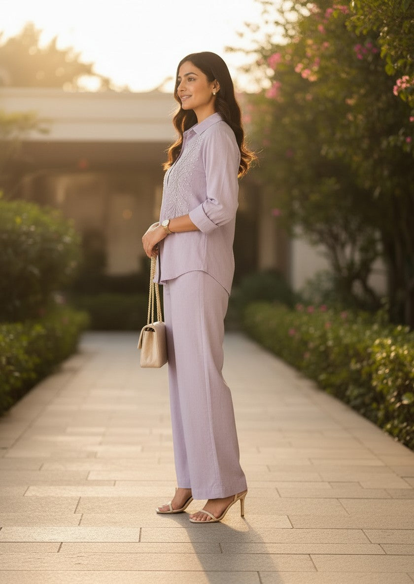 Elegant Lilac Embellished Co-Ord Set for Women