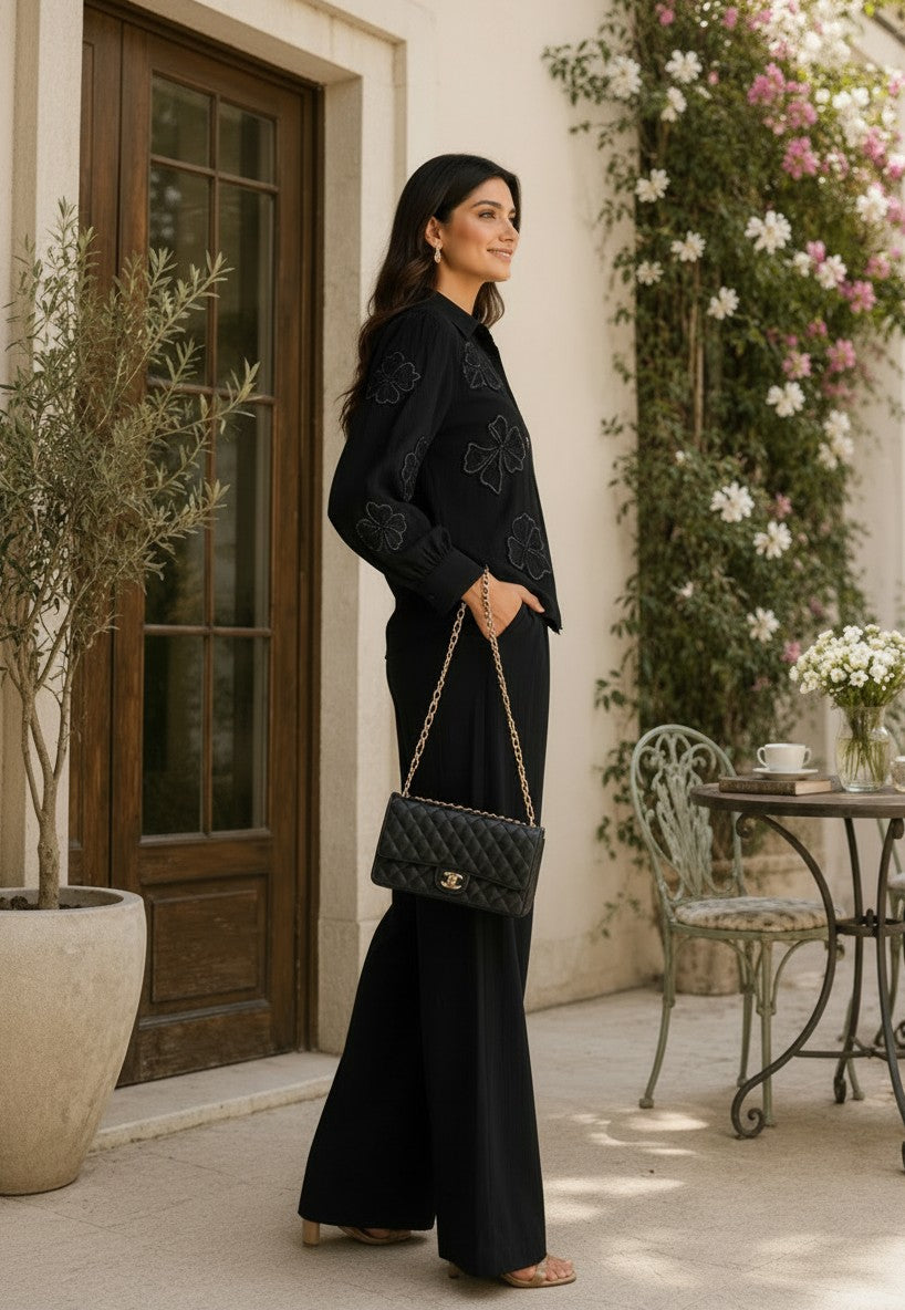 Black Stone Embellished Co-Ord Set for Women