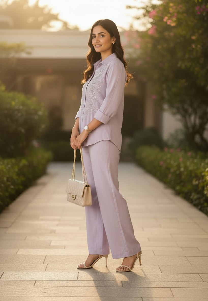 Elegant Lilac Embellished Co-Ord Set for Women