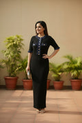 Midnight Elegance Ribbed Maxi Dress