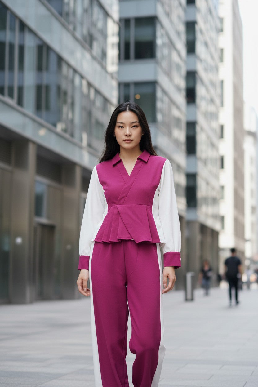 Stylish Pink & White Colorblock Co-Ord Set for Women