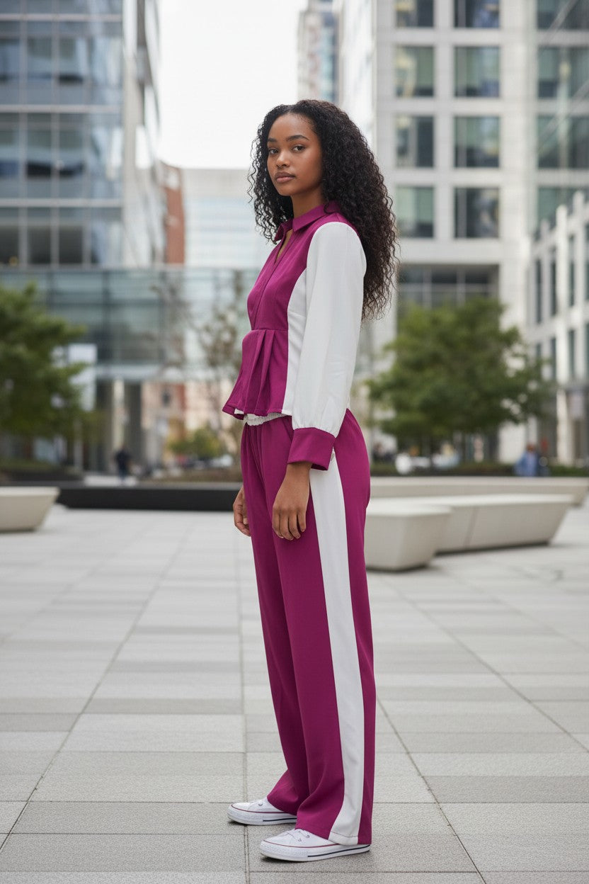 Stylish Pink & White Colorblock Co-Ord Set for Women