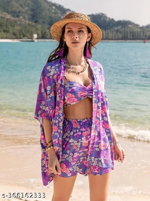 Tropical Floral 3-Piece Beach Co-Ord Set