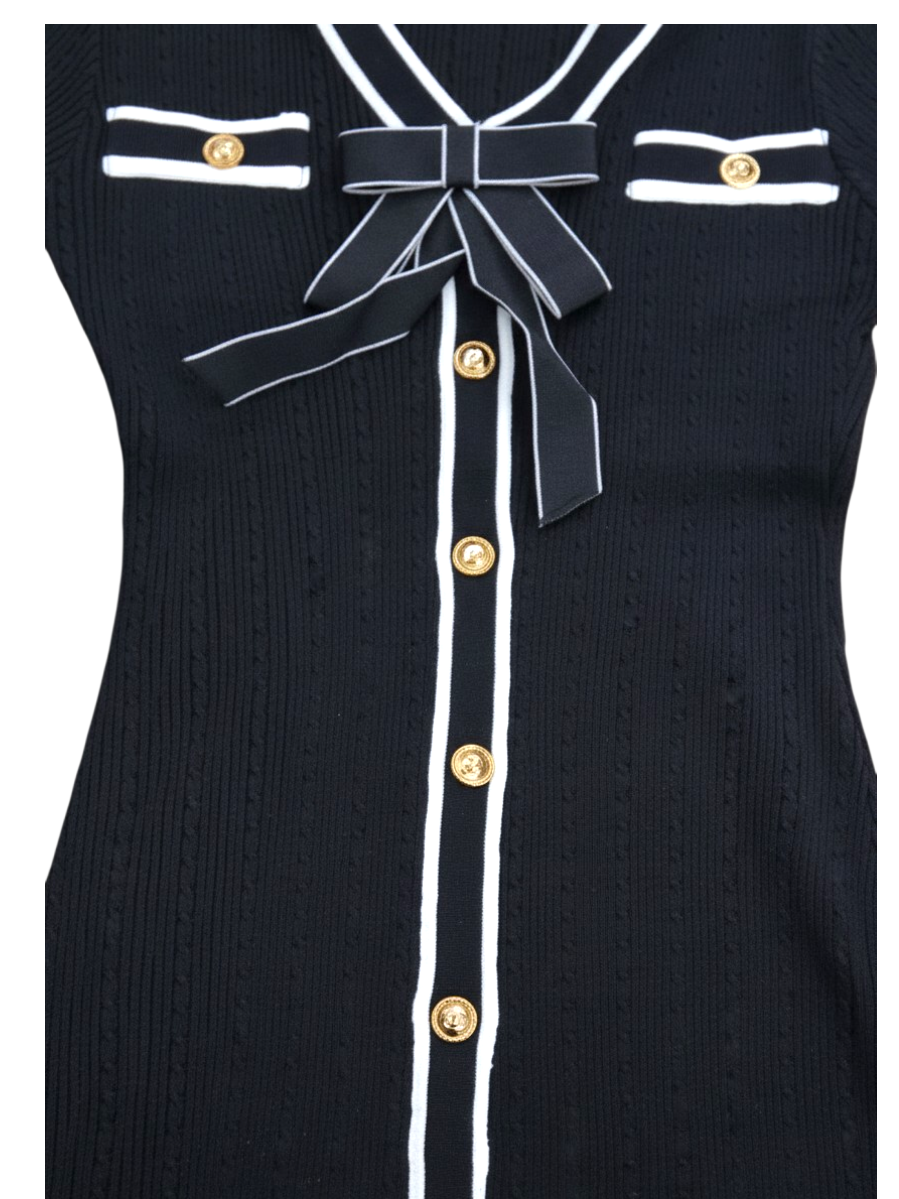 Black Contrast Knit Midi Dress with Bow Detail