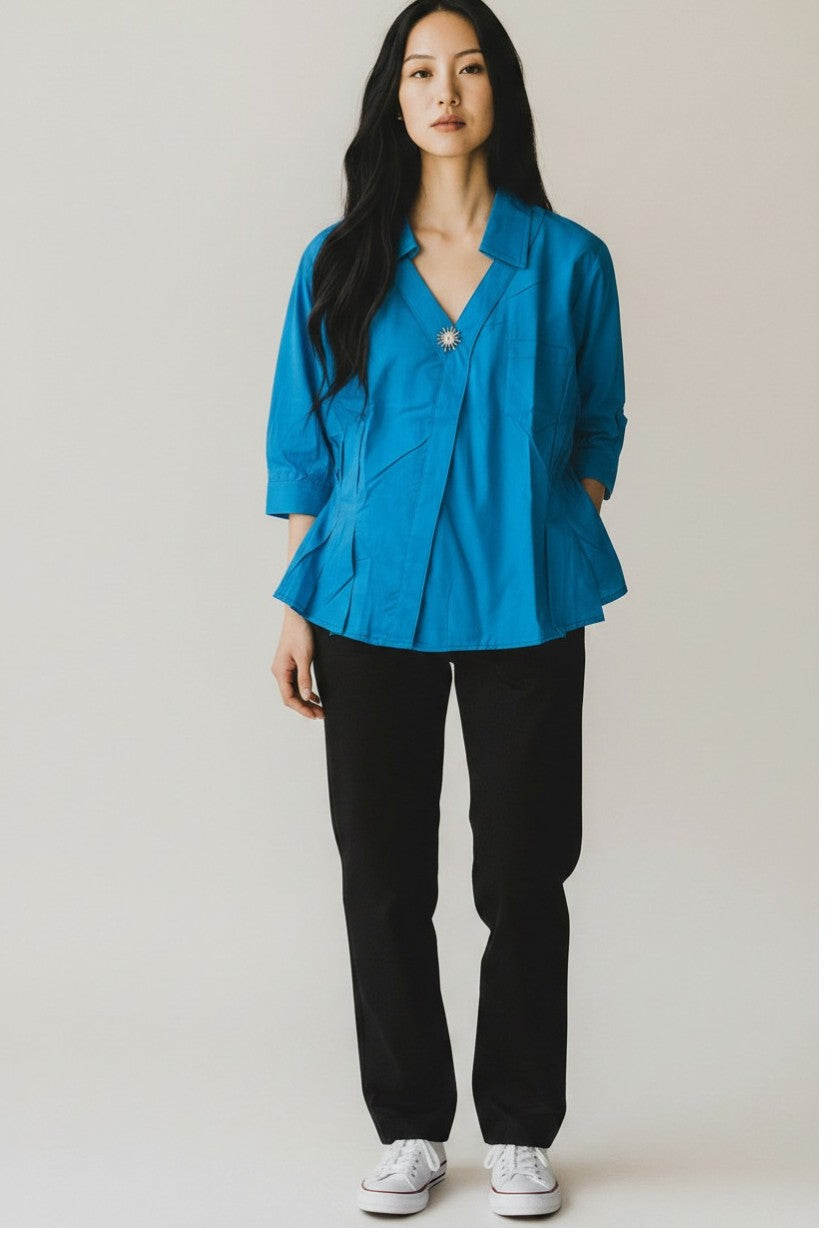 Turquoise Collared Peplum Top for Women