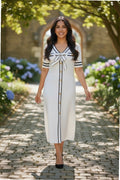Classic White Bow Detail Midi Dress